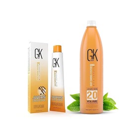 Global Keratin GK HAIR Professional Hair Color Cream Tube 3.4 Fl Oz Nourishing & Cleansing Colors - Hair Creme 20 Volume Developer 33.8 Fl Oz for Hair Coloring Bleach