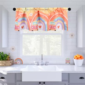 Cheerupp Boho Groovy Valance for Window, Rainbow Daisy Window Drapes Rod Pocket for Decorative Privacy Protection 18 x 54 Inches, Home Farmhouse Living Room Bedroom Bathroom Decor