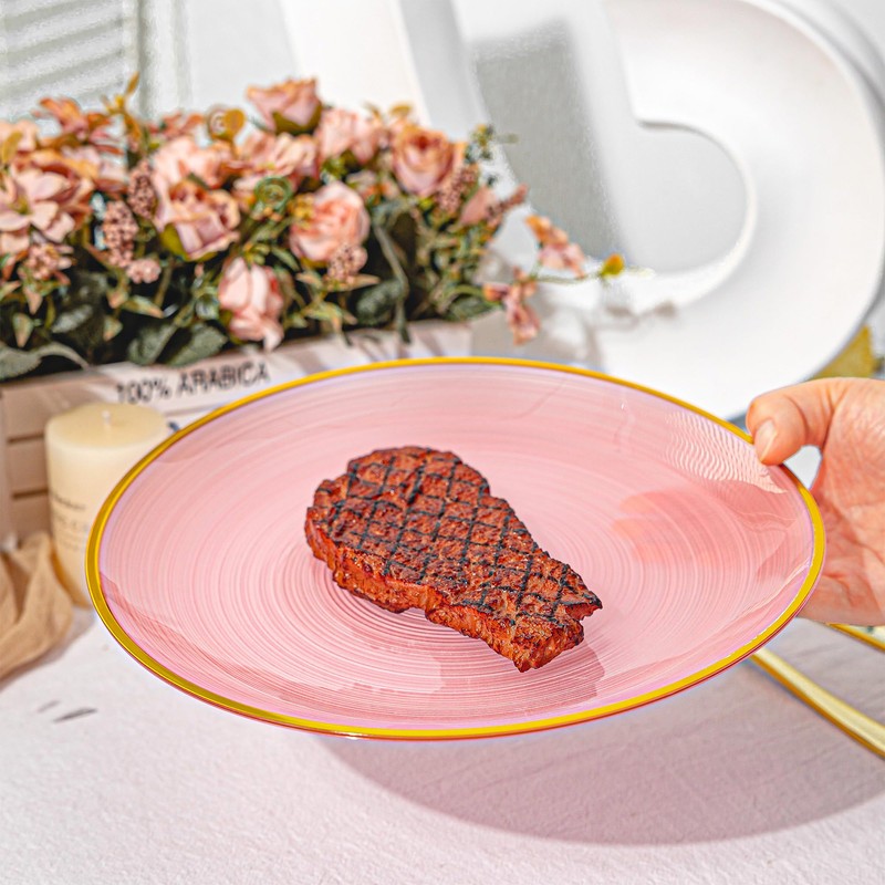 100PCS Transparent Pink Gold Plastic Plates, 10in Dinner Plate