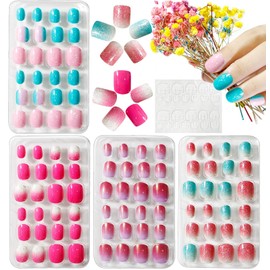 Kids Nail Tips Set of 96 Candy Patterns with 24 Nail Films Nail Art Decoration for Girls