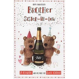 Cute Teddies & Fizz Brother & Sister-in-law Anniversary Card