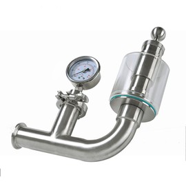 1.5in Tri Clamp Spunding Valve, Pressure Relief Safety Valve with Pressure Gauge, TC Diaphragm Manometer, SS304 Stainless Steel 0.2-2.2 Bar Scale bar Bunging Valve