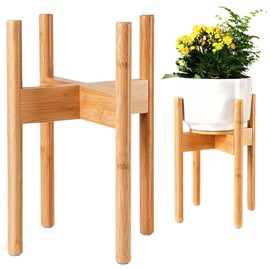 ZPirates Plant Stand for Indoor - Adjustable Sideways to fit 8 10 or 12 Inch-wide Medium-Large Planter Pots - Ideal for Live and Fake, Corner and Floor Plants - 14-inch Tall - Bamboo Wood