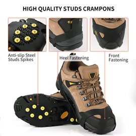XYZLH Ice Cleats, Ice Grips Traction Cleats Grippers Non-Slip Over Shoe/Boot Rubber Spikes Crampons with 10 Steel Studs Crampons + 10 Extra Replacement Studs (Black, Small)
