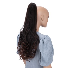 CAISHA 24" Long Hair Clip On Ponytail Extension Heat-Resistant Synthetic Hairpiece Slightly Wavy Brown Mix H46