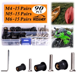 WEDAMER 45 Pairs M4 M5 M6 Neoprene Well Nuts with Stainless Steel Screw M5 Rubber Well Nuts Kayak Brass Copper Bolts Well Nut Kit for Kayak Motorcycle Boat Marine Windscreen Accessories (M4 M5 M6)