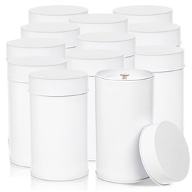 Yesland 12 Pack Tea Tin Canister with Airtight Double Lids, 17 Fluid oz Tea Storage Organizer Tin Can Small Round Kitchen Canisters for Loose Tea, Coffee, Candy, Herbs and Spices - White