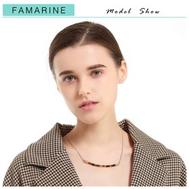 FAMARINE Tortoise Shell Collar Necklace, Tortoise Resin Curved Bar Pendant Thin Chain Necklace 17" for Women Lover, Gold