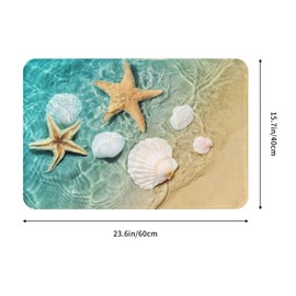 Nautical Coastal Bath Mats for Bathroom, Soft Absorbent Starfish Seashell Coral Beach Bath Rug Non-Slip Floor Rug Carpets for Kitchen Laundry Bedroom Living Room Decoration