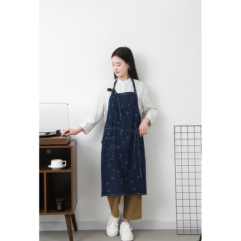 Pincy Cotton Denim Apron, Unisex Adjustable Bib Apron with Pockets