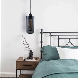 LEDSone Industrial Style Metal Cage Easy Fit Wire cage Lampshade for Indoor Pendant Lights Lights Shade for Dining Room Bedroom Loft Hallway (Black B- 2 Pack)