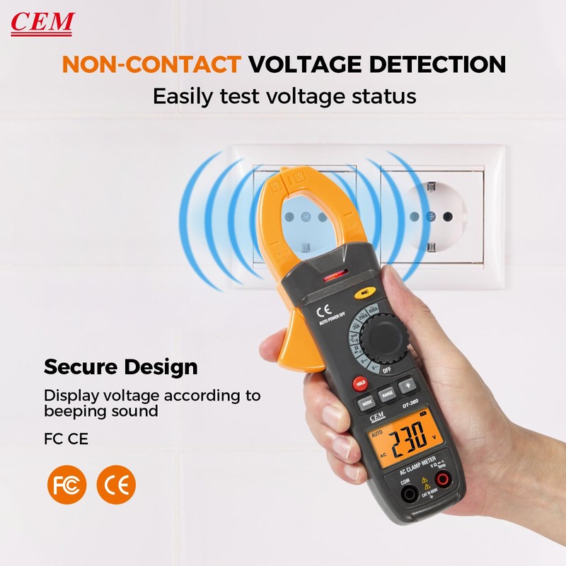 CEM Digital Clamp Meter with O-Shaped Jaw, Auto-ranging Voltage Tester