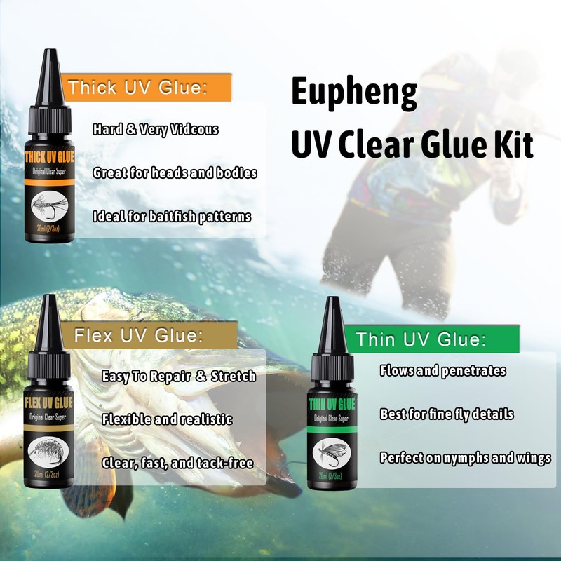 EUPHENG UV Clear Glue Thin Formula for Fly Tying, Fast