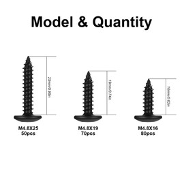 200 Pcs Self Tapping Screws, M4.8 Black Screws for Wood Screws Assortment, Torx Pan Head Screws, Mushroom Head Truss Head Self Drilling Screws for Sheet Metal Wood Plastic Screws (M4.8)