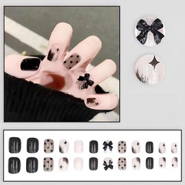 [ALLEVG] Nail Tips, 24 Pieces, Short 3D, Autumn and Winter, Popular Japanese Style, Cute, Simple, Stylish, Coming of Age Ceremonies, School Entrance Ceremonies, Graduation Ceremonies, Weddings,