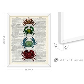 Poster Master Dictionary Art Poster - Crab Print - Marine Life Art - Sea Life Art - Gift for Him, Her, Animal Lover - Nautical Decor for Bathroom, Ocean or Beach House, 11x14 White Framed
