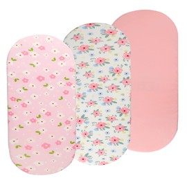 Onacosht Bassinet Sheets Set 3 Pack for Baby Girl, Stretchy Soft Jersey Knitted Fitted Sheet Universal for Oval Rectangle and Hourglass Bassinet Mattress, Pink Floral