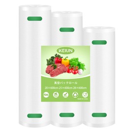 KEIUN Vacuum Sealer Bags, Vacuum Pack, Rolls, 7.9 x 23.6 inches (20 x 600 cm), 9.8 x 23.6 inches (25 x 600 cm), Set of 3, PA+PE Safe Material, Food Sealer Roll, Replacement Roll, Free Cut, Embossed