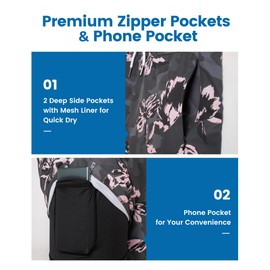 maamgic Mens Swim Trunks with Compression Liner 5" Stretch Athletic Swimming Shorts Quick Dry with Zipper Pockets No-Chafing Board Shorts Dark Grey- Pink Poppy Flowers L