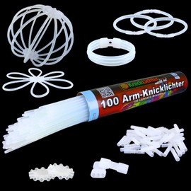 NEON FUN 100 Glow Sticks Cold White Includes 100x TopFlex 2x Triple Ball Connectors Premium Quality Quantity: 1 Roll