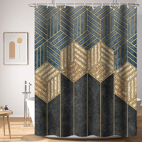 Umpoo Modern Abstract Geometric Shower Curtains 72x96 Inch Gold Lines
