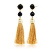 Moonstruck Women Gold Tassel Dangle Earrings With Black Stone for