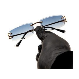 Street Knitted Men Women Stylish Narrow Rimless Sky Blue Gradient Tinted Lens Rectangular Gold Frame Shades 90s Rectangular Slim Small Frameless Retro Trendy Hip Hop Square Unisex Sunglasses