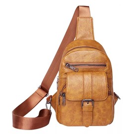 Maxoner Leather Sling Bag for Women Crossbody Chest Bag - Small, Waterproof, Fashionable Backpack Purse for Travel Hiking - Color: Yellow