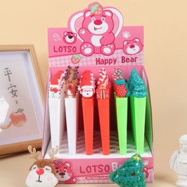 Festive Christmas Donut Ballpoint Pens - Character Stationery (Santa, Reindeer, Tree, Snowman) - 0.5mm Christmas 300ea