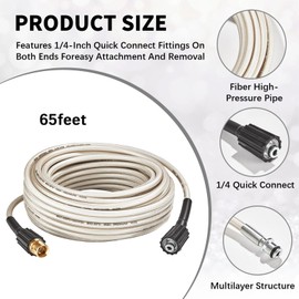 65FT Upgraded Extra Long Pressure Washer Hose 1/4 Inch, 3000 PSI, M22-14mm Flexible Power Washer Replacement Accessory with Quick Connect for Electric High Pressure Washers Hose Attachment Part