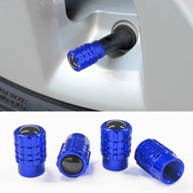 4PCS Car Tire Valve Stem Caps, Heavy Duty Leak-Proof Auto Tire Valve Caps with Rubber Seal, Aluminum Alloy Wheel Valve Stem Covers, Universal Car Accessories for Car Truck SUV Motorcycle Bike (Blue)