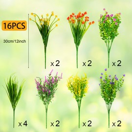 MERIXMAS 16 Bundles Artificial Flowers for Outdoors Decorations, Fake Flowers Colorful Faux Flowers Realistic UV Resistant for Garden Patio Porch Window Box Home Outdoor Decor (Mixed Flowers)