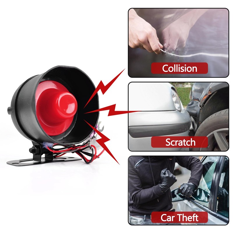 YOMTOVM 12V Car Alarm System, Anti-Theft Horn Siren with 7-Levels