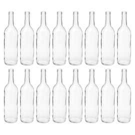 North Mountain Supply 750ml Glass Bordeaux Wine Bottle Flat-Bottomed Cork Finish - Flint/Clear - Case of 16 - Fits 3 Gallons of Wine