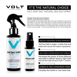 VOLT Surf Sea Salt Spray with Activated Charcoal, Panthenol & Kaolin for Hair Men - Seasalt Hairspray for Texture & Volume Vegan Male Grooming, Light hold- 1oz