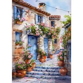 DAERLE Flower Courtyard Diamond Painting Kit, 5D DIY Flower Street Diamond Painting Full Kit for Adult, Landscape Diamond Painting Art Craft Kits Gift for Home Decor 30x40cm