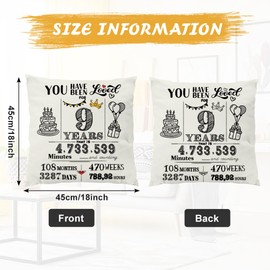 Yontree 9th Birthday Gift for Girls and Boys, 45x45 CM 9th Birthday Cushion Cover Double-Sided Throw Pillow Cover Cushion Case 9th Birthday Decorations 9 Year Old Birthday Present