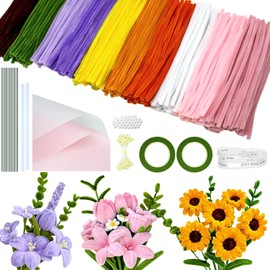 CH HAICHENG 580 Pcs Pipe Cleaner Craft, Pipe Cleaners Flower Kit, 10 Colors Chenille Stems for DIY Flower Making Kit with Instruction, Art and Craft Supplies