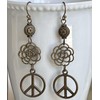 Bronze Hippie Dangle Earrings Flowers Peace Love. Jewelry Earrings for