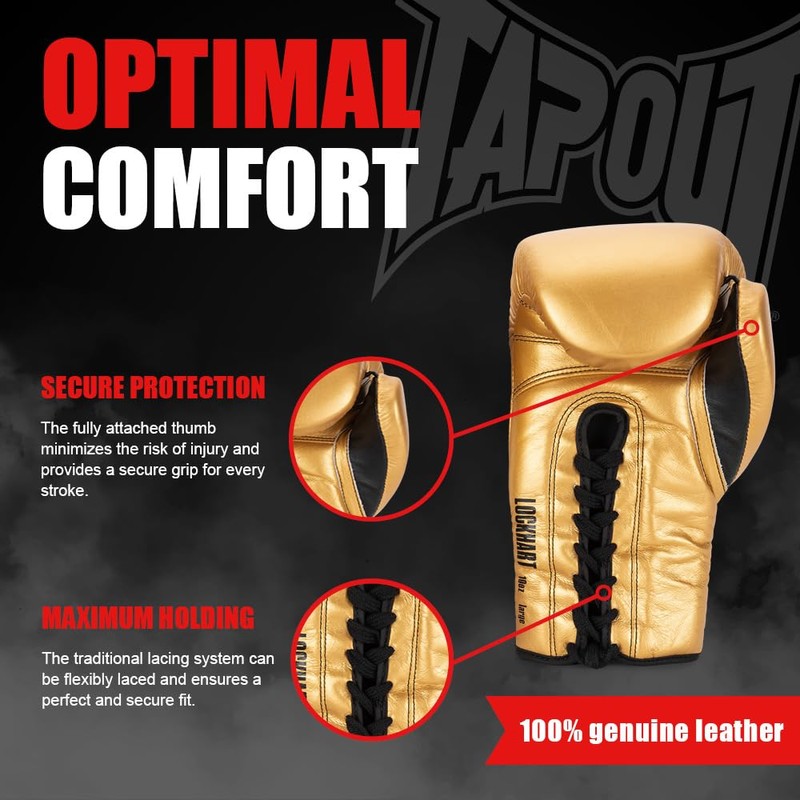 Tapout Leather Boxing Gloves (1 Pair) Lockhart Gold/Black, 08 oz