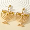 Menorah Design Drop Earrings, Gold-Tone with Yellow Crystal and Pearl
