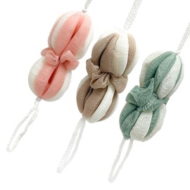 Bliceon Bath Loofah Sponge Set, 3 Pcs Exfoliating Back Sponge, Khaki, Pink and Green Body Cleansing Accessories for Deep Cleansing and Skin Care, for Men and Women