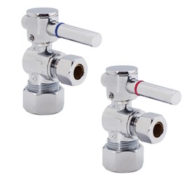 Westbrass R105BL-2-26 1/4-Turn Lever Handle Angle Stop Shut Off Valve, 5/8" OD x 3/8" OD, Polished Chrome (2-Pack)