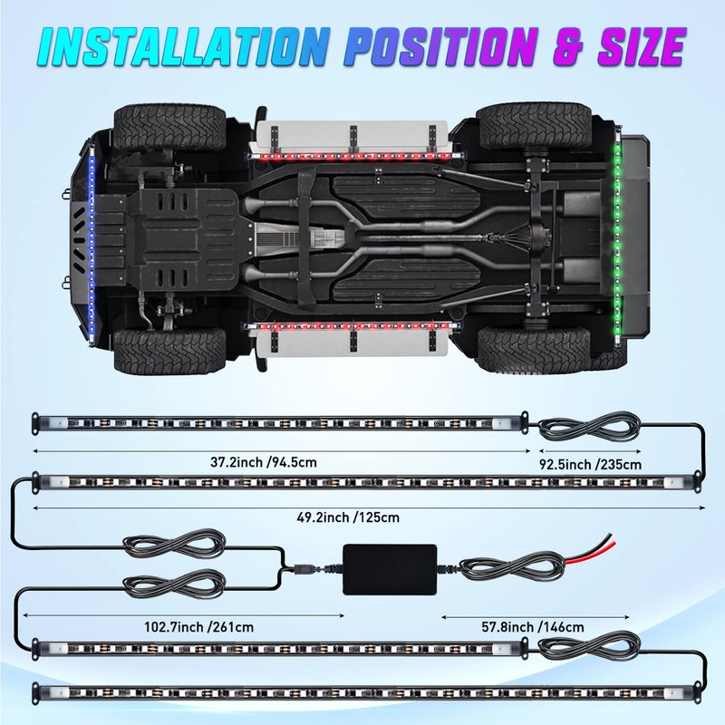 Nilight 4Pcs Car Underglow Neon Accent Strip Lights 256 LEDs