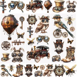 WANDIC 3 Sheets Transfer Stickers Retro Steam Punk Waterproof Furniture Craft Decorative for DIY Scrapbooking Photo Albums 15x30cm