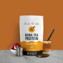 Boba Tea Protein Lychee Oolong Flavored Collagen | 30 Servings | Grass-Fed Hydrolyzed Bovine Collagen Powder for Men and Women | Promotes Hair, Nail, Skin, Bone, and Joint Health | No Added Sugar