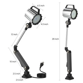 Cangzhoucl Wood Lathe Light, 18W Swing arm Machine Work Light, 1800 Lumens Flood Light Flexible Milling Work Lighting for Drill Press, 110-220v