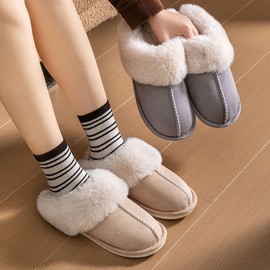 Cross-border cotton slippers foreign trade autumn and winter non-slip cotton slippers plush household thick-soled home slippers for women and couples shoes for men Dark gray 40-41【适合39-40脚】