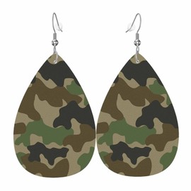 Army Camouflage Earrings for Women Hunting Camo Green Hunter Teardrop Dangle Faux Leather Earrings Holiday Earrings