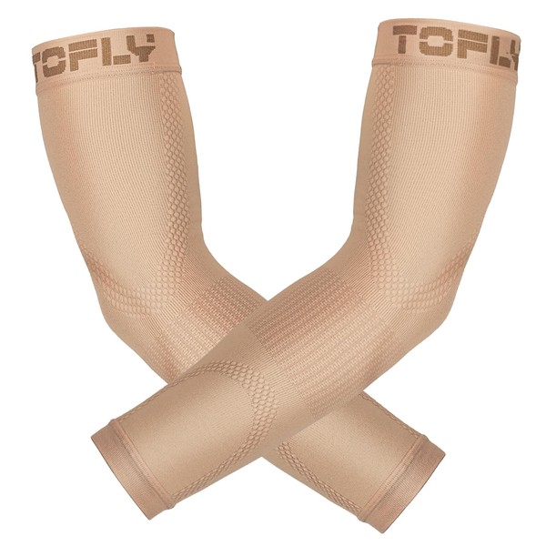 TOFLY Compression Arm Sleeves Elbow Braces for Men & Women (1 Pair), 20-30 mmHg Graduated Compression Arm Braces Support for Tennis Elbow, Tendonitis, Lymphedema, Arthritis, Edema, Workouts, Beige XL
